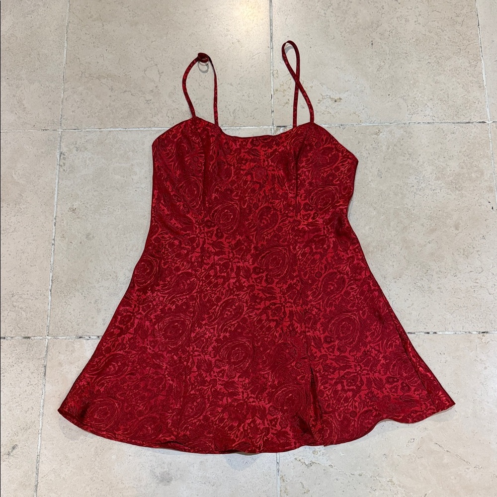Vintage Victoria's Secret Red Floral Satin Slip Chemise